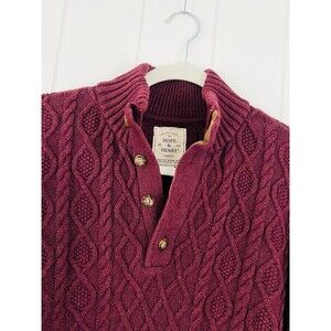 Hope & Henry Burgundy Organic Cotton Cable Knit Sweater Preppy Coastal Mens XL